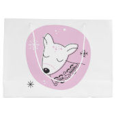 独自のレトロトナカイのピンクのクリスマスを作成 ラージペーパーバッグ (裏面)