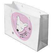 独自のレトロトナカイのピンクのクリスマスを作成 ラージペーパーバッグ (裏面アングル)