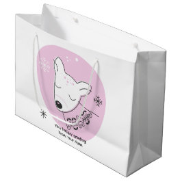 独自のレトロトナカイのピンクのクリスマスを作成 ラージペーパーバッグ