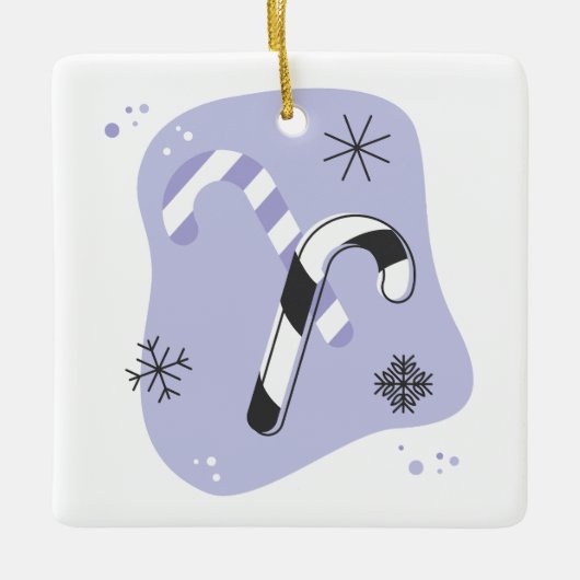 独自のレトロパープルキャンディキャンクリスマスを作成 セラミックオーナメント (正面)