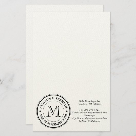 独自のレトロロゴタイポグラフィモノグラムを作成 便箋 (正面/裏面)