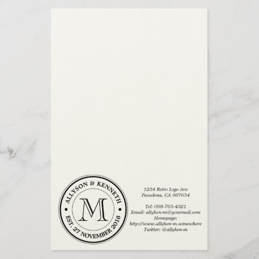 独自のレトロロゴタイポグラフィモノグラムを作成 便箋 (正面)