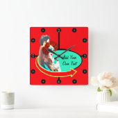 独自のレトロヴィンテージ50sダイナーの作成 スクエア壁時計 (ホーム)