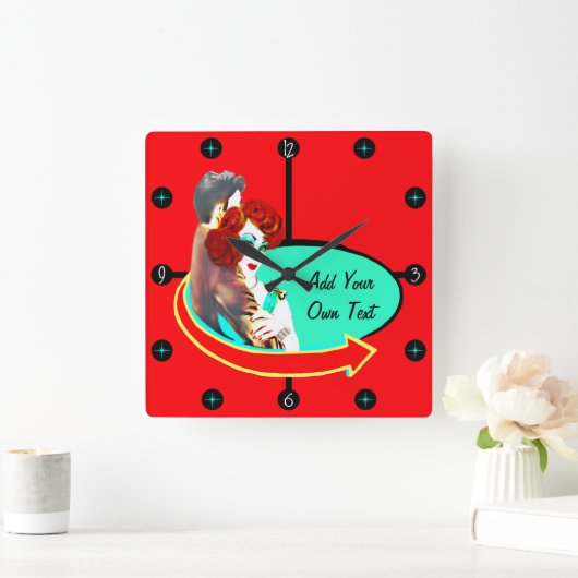 独自のレトロヴィンテージ50sダイナーの作成 スクエア壁時計 (ホーム)