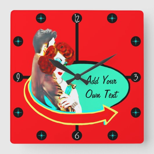 独自のレトロヴィンテージ50sダイナーの作成 スクエア壁時計 (正面)