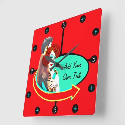 独自のレトロヴィンテージ50sダイナーの作成 スクエア壁時計 (傾斜)