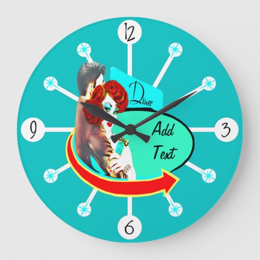 独自のレトロヴィンテージ50sダイナーの作成 ラージ壁時計 (正面)