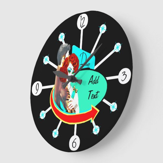 独自のレトロヴィンテージ50sダイナーの作成 ラージ壁時計 (傾斜)