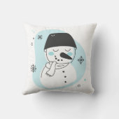 独自のレトロ雪だるまブルークリスマスを作成 クッション (裏面)