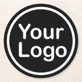 独自のロゴの追加 |黒の背景 ラウンドペーパーコースター (正面)