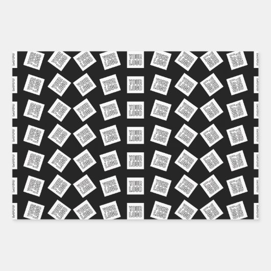 独自のロゴまたは画像パターン | 黒(編集可能) ラッピングペーパーシート (正面)