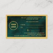 独自のロゴを作成する予算金ゴールドギフト証明書 エンクロージャーカード (裏面)