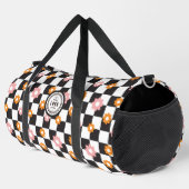 独自のロゴを追加するデイジーFlower Checkerboard ダッフルバッグ (右コーナー)
