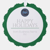 独自のロゴを追加ビジネス会社ハッピーホリデークリスマス オーナメントカード (裏面)