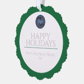 独自のロゴを追加ビジネス会社ハッピーホリデークリスマス オーナメントカード (左)