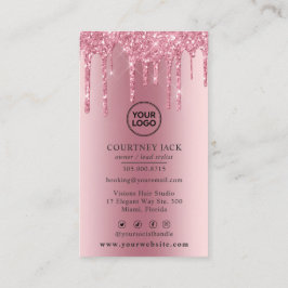 独自のロゴピンクメタリックグリッタードリップ 名刺