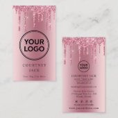 独自のロゴピンクメタリックグリッタードリップ 名刺 (正面/裏面)