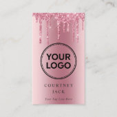 独自のロゴピンクメタリックグリッタードリップ 名刺 (正面)