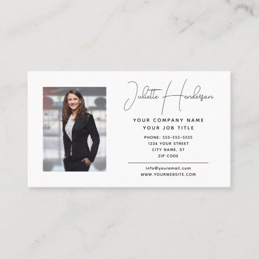 独自のロゴ写真エレガントスクリプトのモダン作成 名刺 (正面)