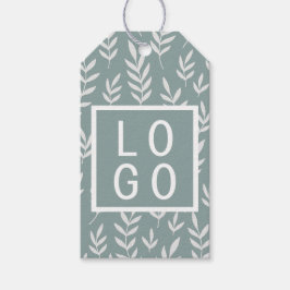 独自のロゴ熱帯植物葉の模様セージ緑 ギフトタグ