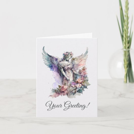 独自のロマンチックなバラエンジェルクリスマスを作成 シーズンカード (正面)