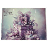 独自のロマンチックなピンクと紫のプレゼント ラージペーパーバッグ (正面)