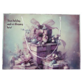 独自のロマンチックなピンクと紫のプレゼント ラージペーパーバッグ (裏面)