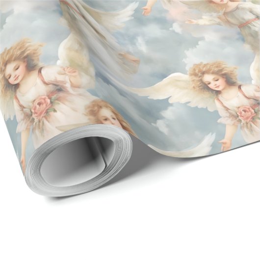 独自のロマンチックなヴィンテージピンクのローズ天使を作成 ラッピングペーパー (ロールコーナー)