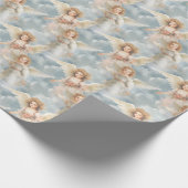 独自のロマンチックなヴィンテージピンクのローズ天使を作成 ラッピングペーパー (角)