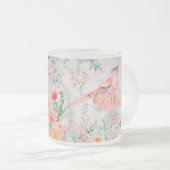 独自のロマンチックな春の鳥花を作成 フロストグラスマグカップ (正面右)