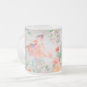 独自のロマンチックな春の鳥花を作成 フロストグラスマグカップ (正面左)
