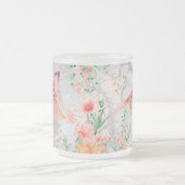 独自のロマンチックな春の鳥花を作成 フロストグラスマグカップ (中央)