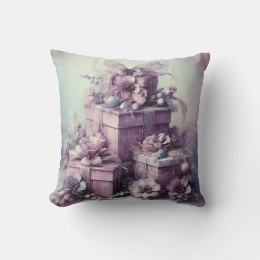 独自のロマンチックな紫と灰色のプレゼントを作成 クッション (正面)