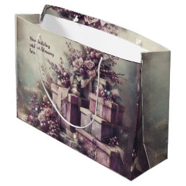 独自のロマンチックな紫と灰色のプレゼントを作成 ラージペーパーバッグ