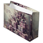 独自のロマンチックな紫と灰色のプレゼントを作成 ラージペーパーバッグ (正面アングル)