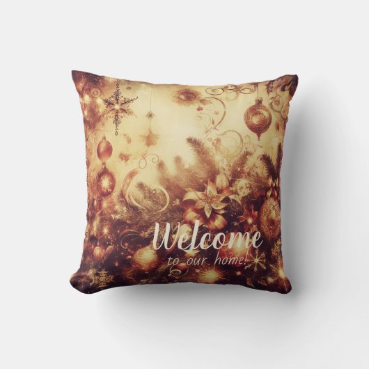 独自のロマンチックな金ゴールドクリスマスオーナメントの作成 クッション (正面)