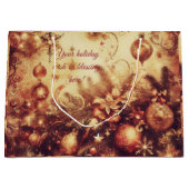 独自のロマンチックな金ゴールドクリスマスオーナメントの作成 ラージペーパーバッグ (正面)