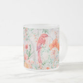 独自のロマンチックな鳥と花を作成 フロストグラスマグカップ (正面右)