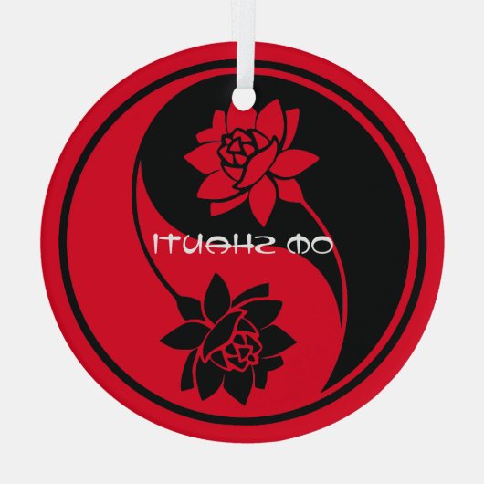 独自のロータス陰陽記号を作成 ガラスオーナメント (裏面)