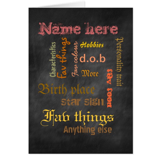 独自のワードクラウドカードを作成 – chalkboard orange (正面)