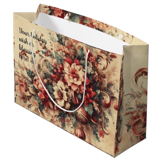 独自のヴィンテージのクリスマスフラワーを作成 ラージペーパーバッグ (裏面アングル)
