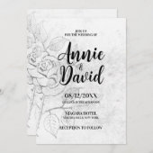 独自のヴィンテージエッチングバラの結婚作成 招待状 (正面/裏面)