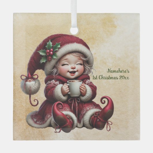 独自のヴィンテージクリスマス格言ココアを作成 ガラスオーナメント (正面)