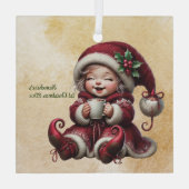 独自のヴィンテージクリスマス格言ココアを作成 ガラスオーナメント (裏面)