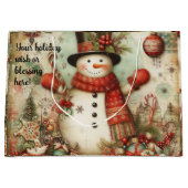 独自のヴィンテージクリスマス雪だるまの作成 ラージペーパーバッグ (正面)