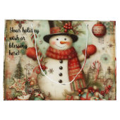 独自のヴィンテージクリスマス雪だるまの作成 ラージペーパーバッグ (裏面)