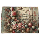 独自のヴィンテージフローラクリスマスの作成 ラージペーパーバッグ (正面)