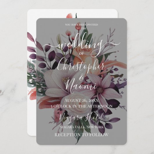 独自のヴィンテージユリ花の花束を作成 招待状 (正面/裏面)