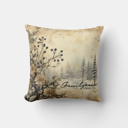 独自のヴィンテージ乾燥した花の風景を作成 クッション (正面)