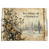 独自のヴィンテージ乾燥した花の風景を作成 ラージペーパーバッグ (正面)